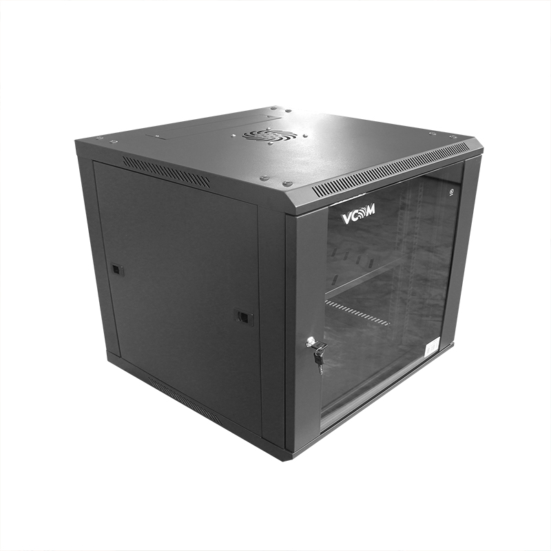 VCOM D1206 Rack 6U – Gabinete de Pared, Puerta de Vidrio, Paneles Laterales y Abanico Incluido, Ancho 600 x Profundidad 450 x Altura 380